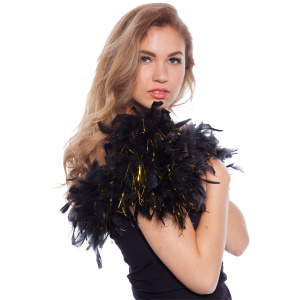 PREMIUM BLACK FEATHER BOA WITH GOLD TINSEL - 1.8M