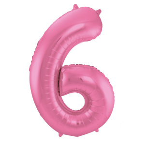 NUMBER 6 PINK MATT METALLIC FOIL BALLOON - 86CM