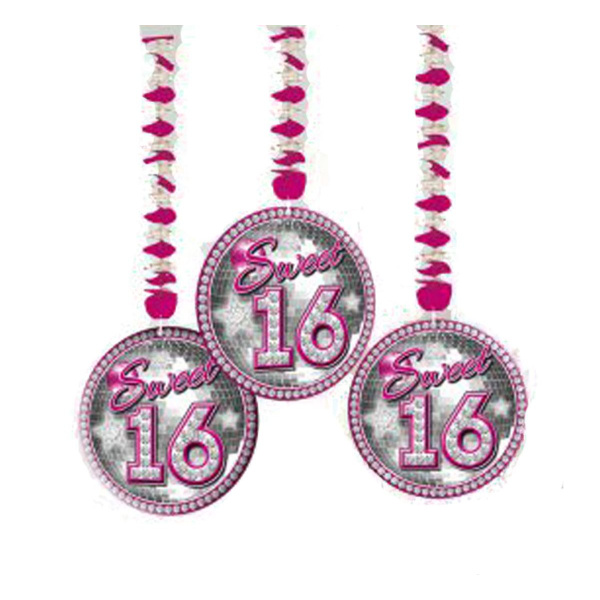 3 X SWEET 16TH BIRTHDAY HANGING DECORATIONS