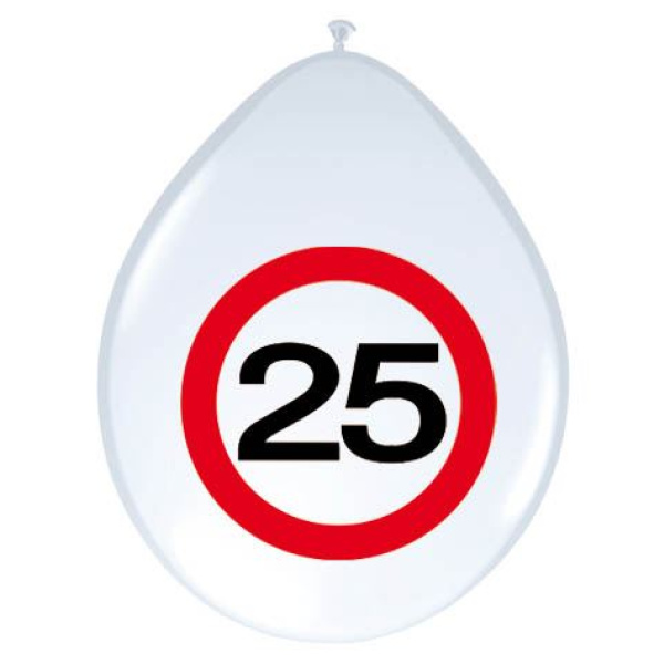 8 X 25TH BIRTHDAY TRAFFIC SIGN BALLOONS - 30CM