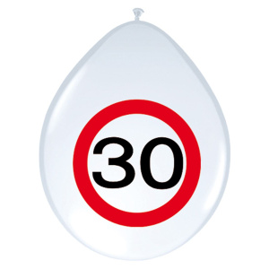 8 X 30TH BIRTHDAY TRAFFIC SIGN BALLOONS - 30CM