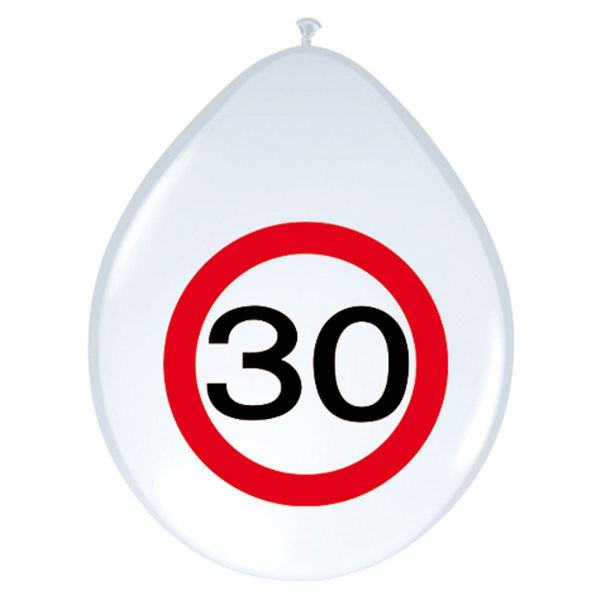 8 X 30TH BIRTHDAY TRAFFIC SIGN BALLOONS - 30CM