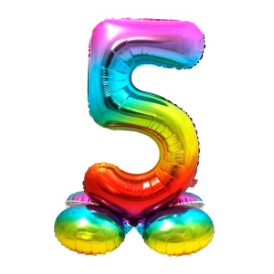 NUMBER 5 RAINBOW FOIL BALLOON WITH BASE - 72CM