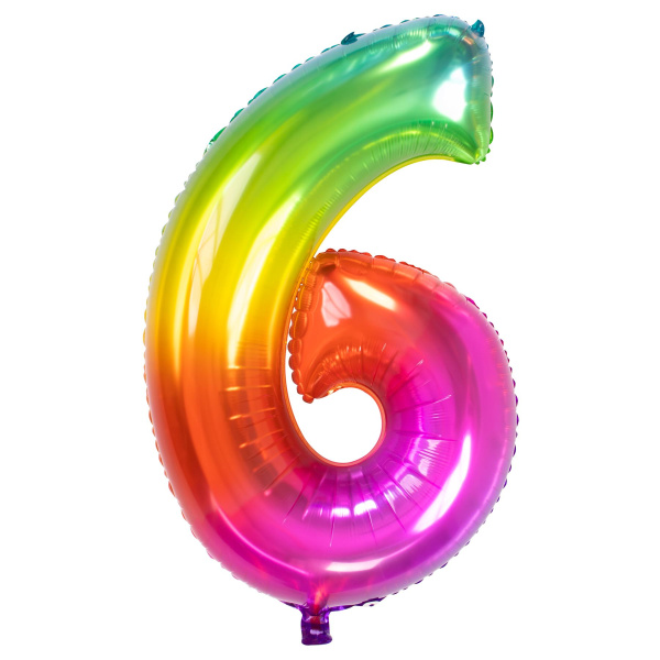 NUMBER 6 YUMMY GUMMY RAINBOW FOIL BALLOON - 86CM