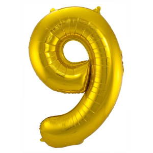 NUMBER 9 GOLD METALLIC FOIL BALLOON - 86CM