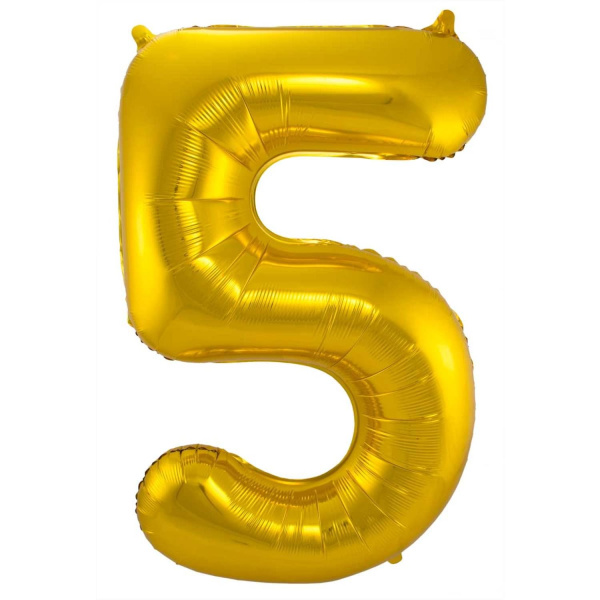 NUMBER 5 GOLD METALLIC FOIL BALLOON - 86CM