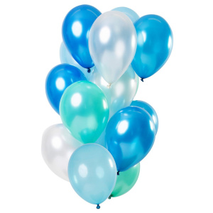 15 X AZURE BLUE METALLIC BALLOON SET - 30CM