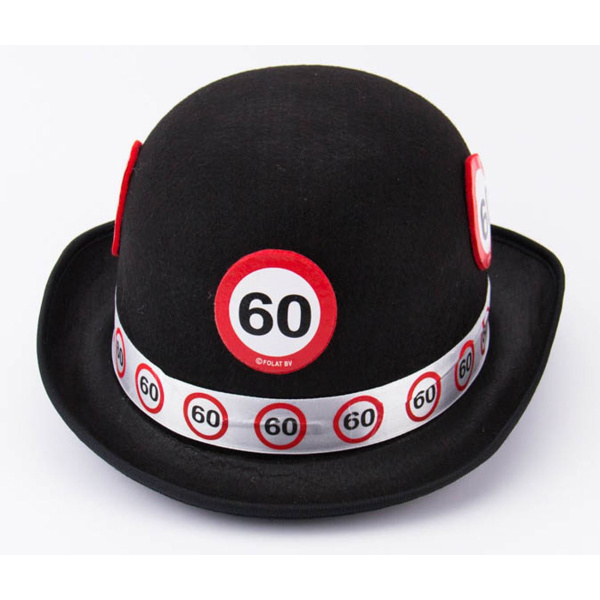 60TH BIRTHDAY BLACK BOWLER HAT TRAFFIC SIGN