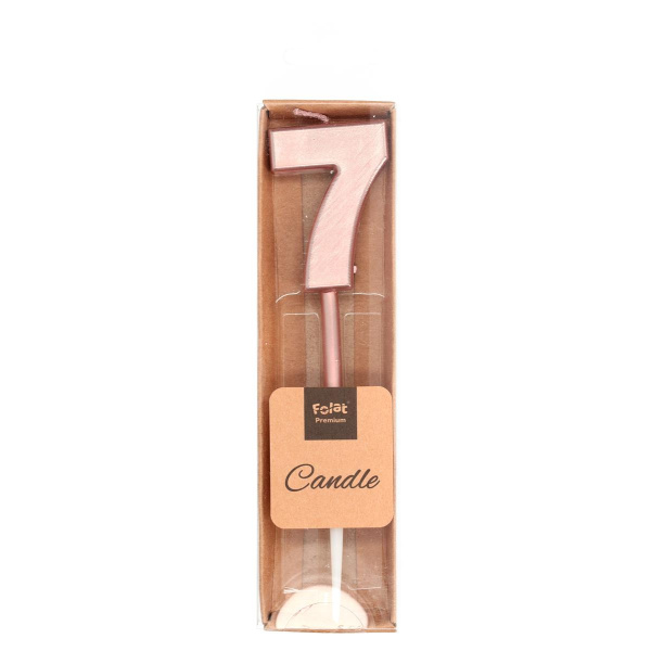 NUMBER 7 ROSE GOLD METALLIC CANDLE - 14CM