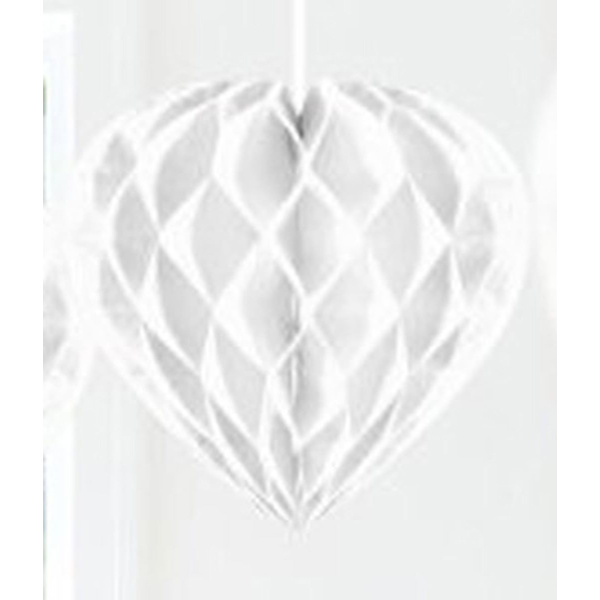 WHITE HANGING HONEYCOMB HEART - 30CM