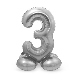 NUMBER 3 SILVER FOIL BALLOON WITH BASE - 72CM