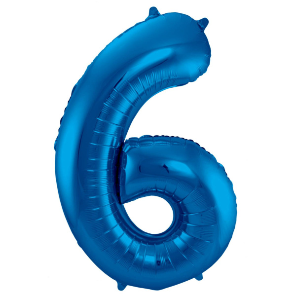 NUMBER 6 BLUE METALLIC FOIL BALLOON - 86CM