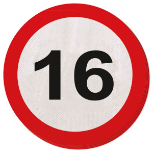 20 X 16TH BIRTHDAY PAPER NAPKINS TRAFFIC SIGNS - 33CM