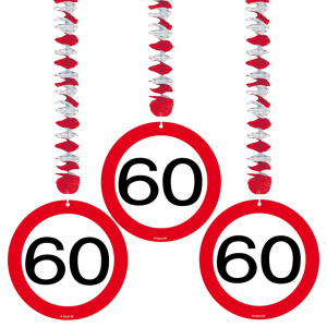 3 X 60TH BIRTHDAY HANGING DECS TRAFFIC SIGN