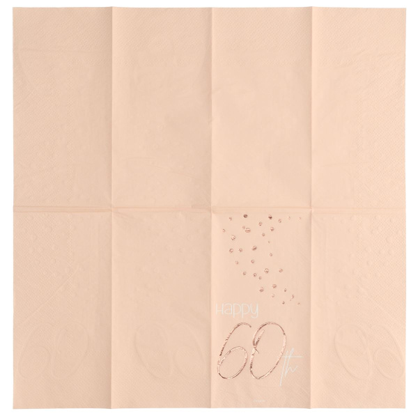 10 X 60TH BIRTHDAY LUSH BLUSH NAPKINS - 33CM