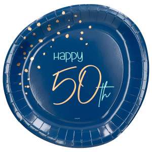 8 X 50TH BIRTHDAY TRUE BLUE PARTY PLATES - 23CM