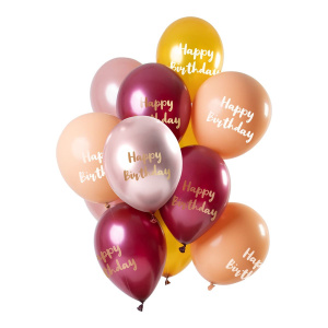 12 X HAPPY BIRTHDAY PINK & GOLD BALLOONS - 30CM