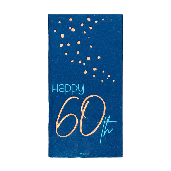 10 X 60TH BIRTHDAY TRUE BLUE NAPKINS - 33CM