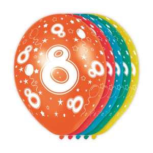 5 X 8TH BIRTHDAY BALLOONS - 30CM