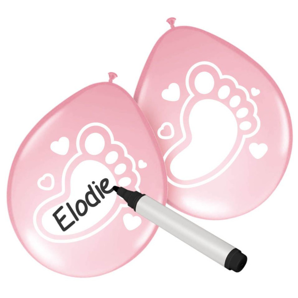 6 X WRITABLE BABY GIRL/PINK BALLOONS - 25CM