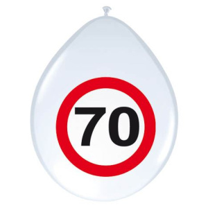 8 X 70TH BIRTHDAY TRAFFIC SIGN BALLOONS - 30CM