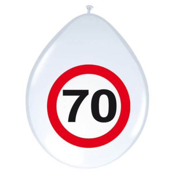 8 X 70TH BIRTHDAY TRAFFIC SIGN BALLOONS - 30CM