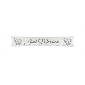 JUST MARRIED WEDDING RINGS BANNER - 3.6M X 60CM