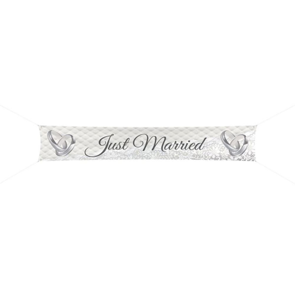 JUST MARRIED WEDDING RINGS BANNER - 3.6M X 60CM