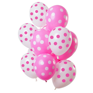 12 X PINK & WHITE POLKA DOT BALLOONS - 30CM