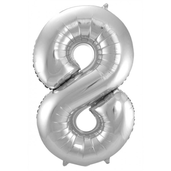 NUMBER 8 SILVER METALLIC FOIL BALLOON - 86CM