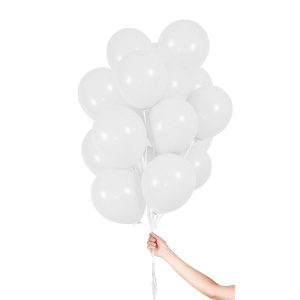 30 X WHITE BALLOONS WITH RIBBON - 23CM