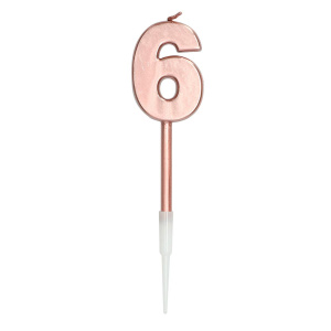 NUMBER 6 ROSE GOLD METALLIC CANDLE - 14CM