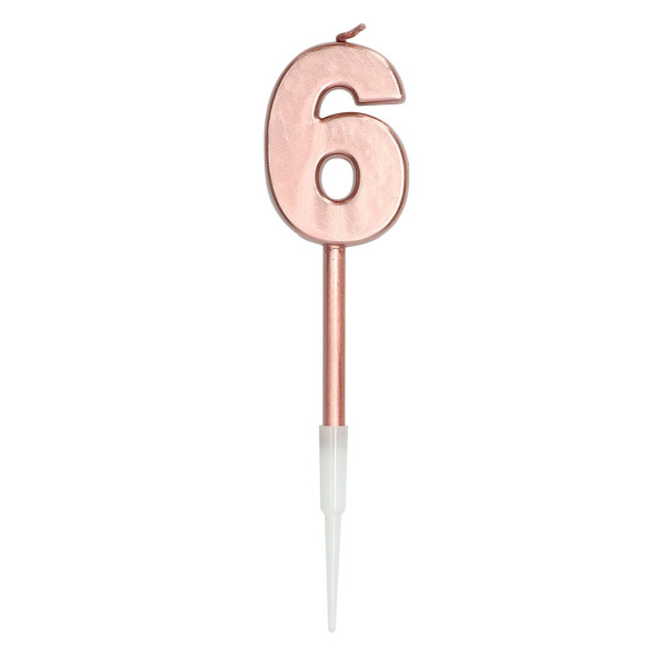 NUMBER 6 ROSE GOLD METALLIC CANDLE - 14CM