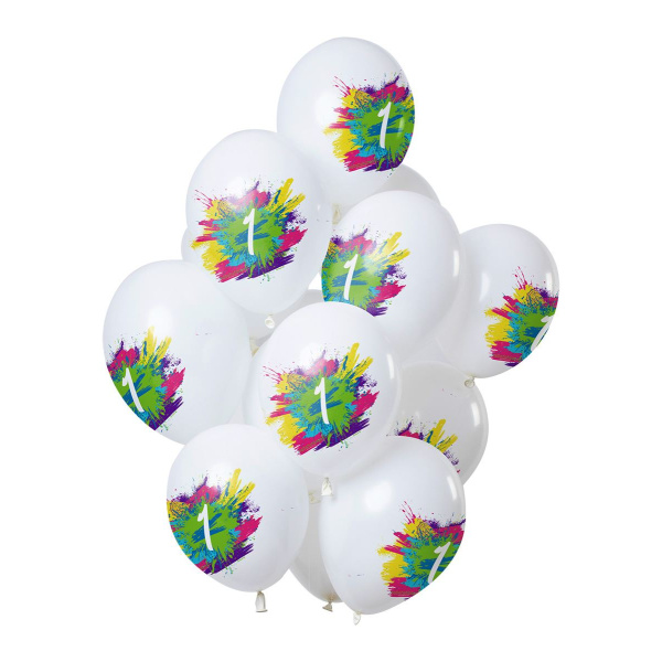 12 X NUMBER 1 COLOR SPLASH BALLOONS - 30CM