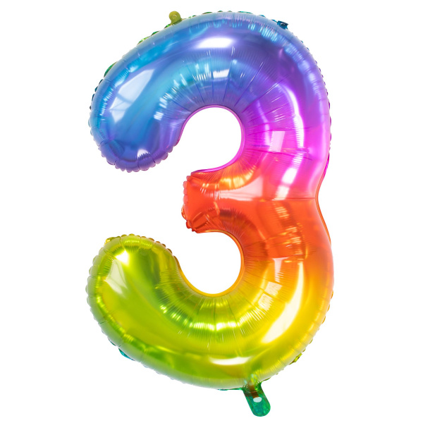 NUMBER 3 YUMMY GUMMY RAINBOW FOIL BALLOON - 86CM