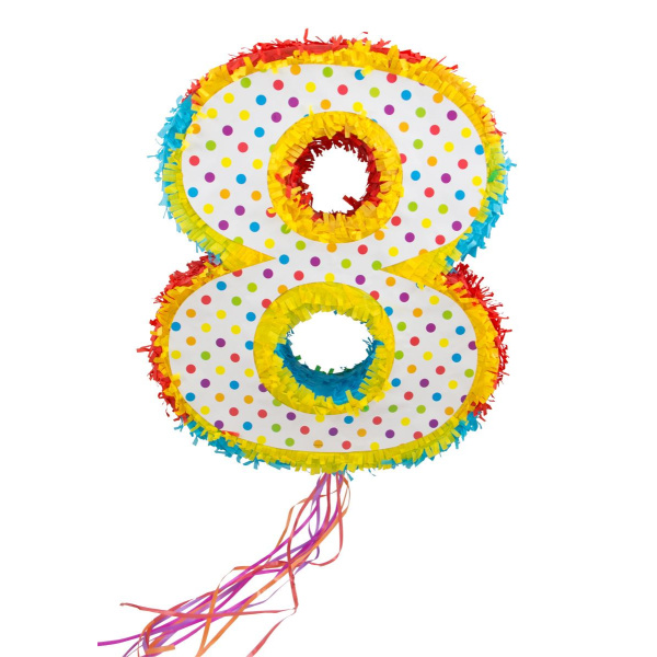 MULTICOLOURED NUMBER 8 PINATA - 49CM