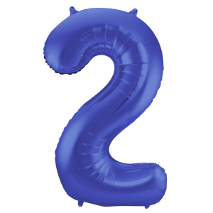 NUMBER 2 BLUE MATT METALLIC FOIL BALLOON - 86CM