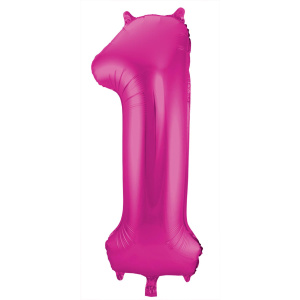 NUMBER 1 MAGENTA / HOT PINK METALLIC FOIL BALLOON - 86CM