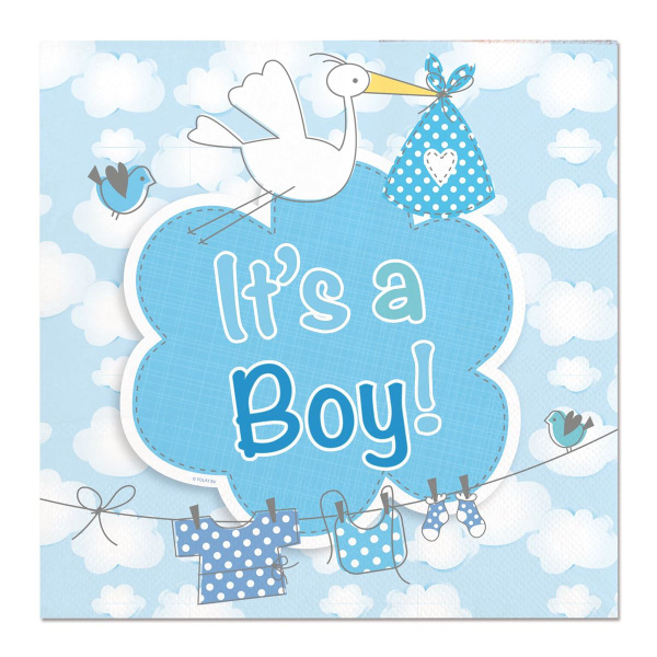 20 X IT'S A BOY! BABY SHOWER PARTY NAPKINS - 25CM