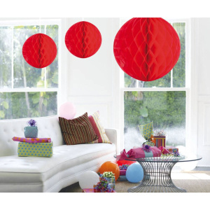 RED LARGE HANGING HONEYCOMB BALL - 50CM