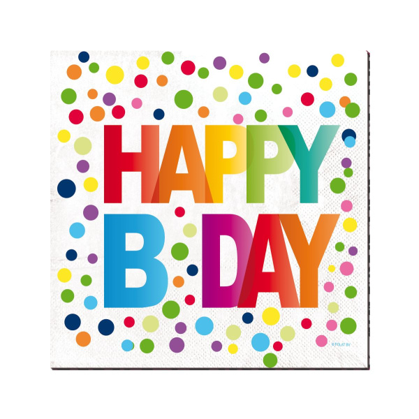 20 X HAPPY B-DAY POLKA DOTS PARTY NAPKINS - 33CM