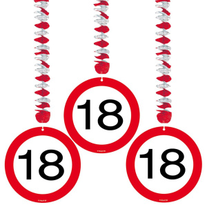 3 X 18TH BIRTHDAY HANGING DECS TRAFFIC SIGN