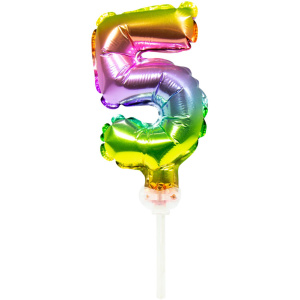 NUMBER 5 RAINBOW FOIL BALLOON CAKE TOPPER - 13CM