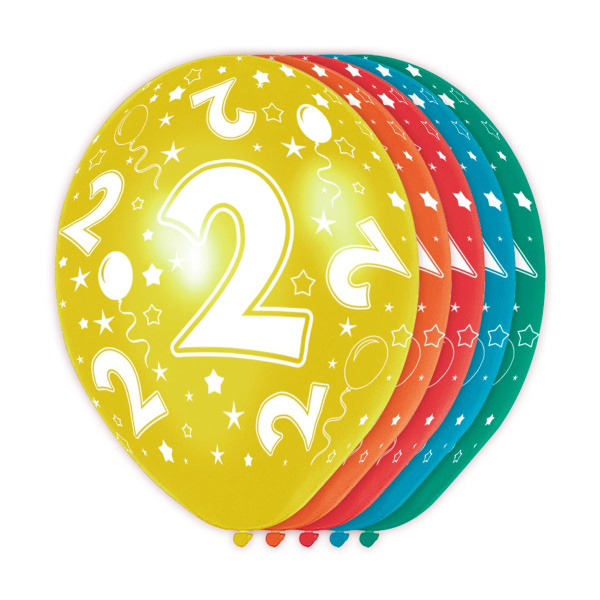 5 X 2ND BIRTHDAY BALLOONS - 30CM