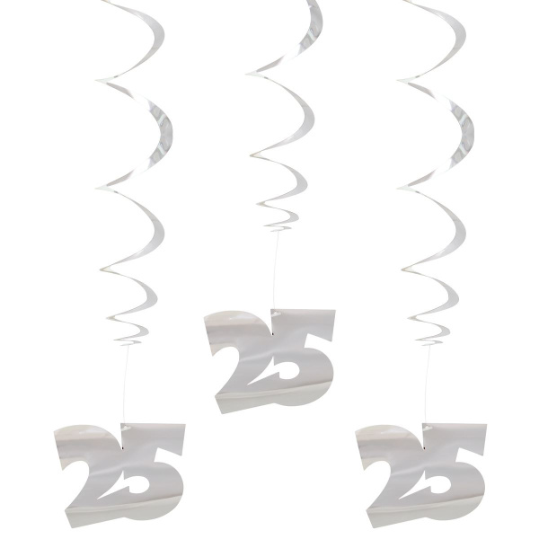 3 X 25TH SILVER ANNIVERSARY HANGING WHIRLS