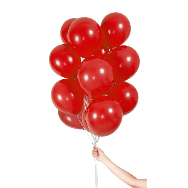 30 X RED BALLOONS WITH RIBBON - 23CM