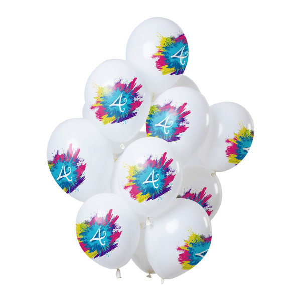 12 X NUMBER 4 COLOR SPLASH BALLOONS - 30CM