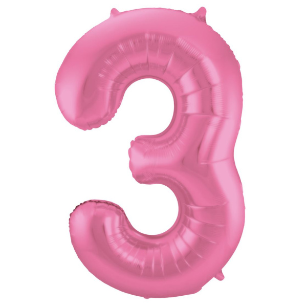 NUMBER 3 PINK MATT METALLIC FOIL BALLOON - 86CM