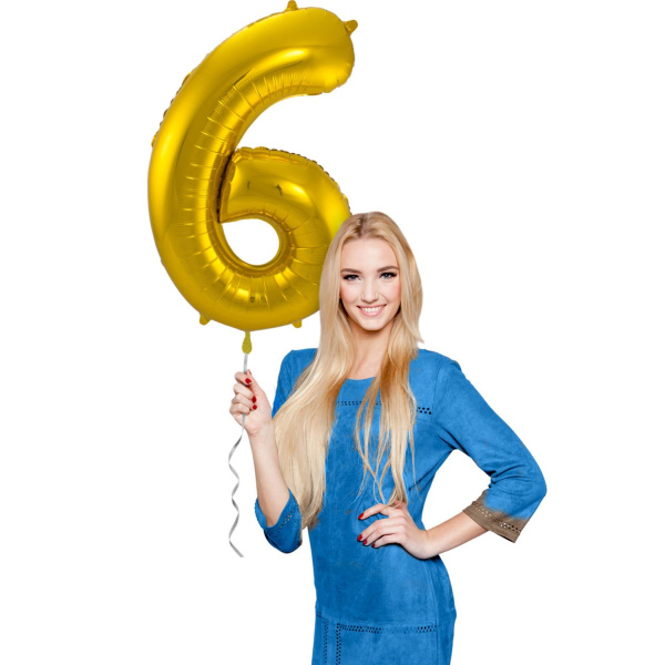 NUMBER 6 GOLD METALLIC FOIL BALLOON - 86CM