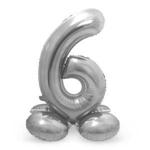 NUMBER 6 SILVER FOIL BALLOON WITH BASE - 72CM